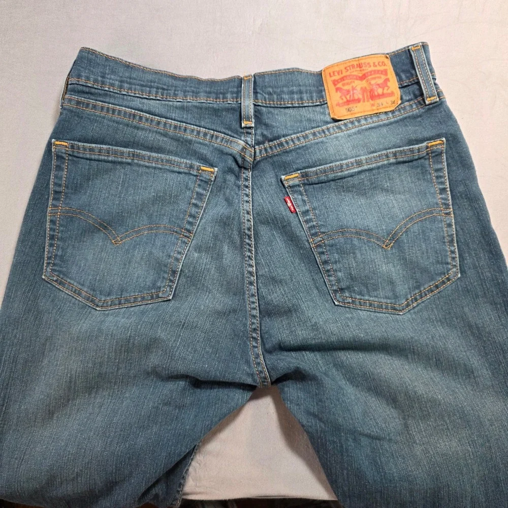 Levis 505 Regular Fit Mens Jeans 34x34 Medium Wash Blue Straight Leg Denim‎